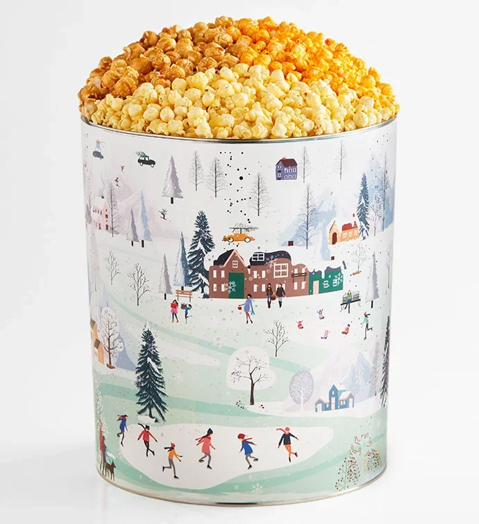 Snowy Merriment 6 1/2 Gallon 3 Flavor Popcorn Tin